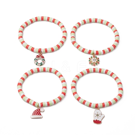 Christmas Theme Handmade Polymer Clay Beaded Stretch Bracelets for Women Men BJEW-JB11313-1