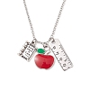 Teather's Day Alloy Red Apple Book Ruler Pendant Necklaces NJEW-TA00185-2