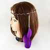 Women's Dyed Feather Braided Suede Cord Headbands OHAR-R186-05-2