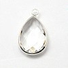 Silver Color Plated Brass Glass Teardrop Pendants GLAA-J017C-S-3