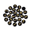 Brass Elder Futhark Alphabet Engraved Symbol Flat Round Natural Obsidian Rune Stones G-I373-01H-2