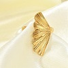 Leaf 304 Stainless Steel Open Cuff Rings for Women RJEW-G338-06G-3