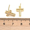 Brass Micro Pave Clear Cubic Zirconia Cross Stud Earrings EJEW-F400-22B-G-5