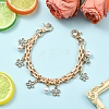 Alloy Enamel Flower with ABS Plastic Pearl Round Bead Charm Iron Chain Bag Decorative Chains HJEW-FS00054-02-3