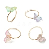 4Pcs 4 Colors Glass Butterfly Finger Rings RJEW-JR00826-01-2