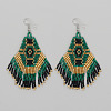 Handmade Chinese Style Glass Seed Beads Hexagon Pattern Tassel Dangle Earrings MW1282-7-1
