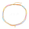 Colorful Glass Seed Beaded Initial Pendant Double Layer Necklaces QS3881-18-1