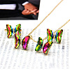 Butterfly Alloy Glass Pendant Necklaces & Stud Earrings & Rings Sets for Women WG31995-23-1