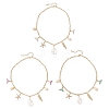 3Pcs 3 Styles Alloy Enamel Whale Tail Starfish & Natural Shell Teardrop Pendant 304 Stainless Steel Cable Chain Necklaces for Women NJEW-JN05407-2