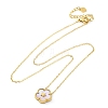 304 Stainless Steel Pave Natural Pink Shell Flower Pendant Necklaces for Women NJEW-U032-16G-01-4