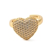 Heart Brass Micro Pave Clear Cubic Zirconia Open Cuff Rings for Women RJEW-A048-08G-2