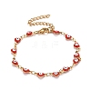 Enamel Heart with Evil Eye Link Chains Bracelet BJEW-P271-07G-01-1