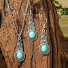 Bohemian Style Alloy & Synthetic Turquoise Pendant Necklaces & Dangle Earrings Sets WG2E1B4-06-1