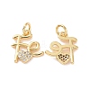 Rack Plating Brass Micro Pave Clear Cubic Zirconia Charms ZIRC-C042-03G-1