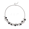 Round Glass Beaded Bib 304 Stainless Steel Rolo Chain Necklaces NJEW-JN05359-03-4