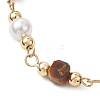Natural Tiger Eye Cube & Shell Pearl Round Beads Link Bracelets BJEW-JB12907-01-3