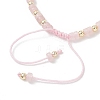 Flat Round Natural Rose Quartz Beads Braided Bead Bracelets BJEW-JB13247-02-4