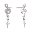 Rhodium Plated 925 Sterling Silver Micro Pave Cubic Zirconia Ear Stud Findings STER-P035-59P-2