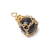 Natural Black Stone Pendants PALLOY-JF03396-03-3