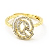 Mixed Color Enamel Initial Letter Adjustable Ring with Clear Cubic Zirconia RJEW-P045-01G-Q-2