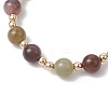 3Pcs Natural Aquamarine & Rose Quartz & Amethyst & Indian Agate & White Jade Imitation Morganite Round Beaded Bracelets BJEW-JB11933-6