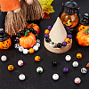 210Pcs 8 Styles Halloween Theme Printed Natural Wooden Beads WOOD-SP0001-07-4