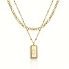 Brass Micro Pave Clear Cubic Zirconia Rectangle with Initial Pendant Double Layer Necklaces for Women FS-WG478B5-03-1