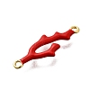 Brass Red Enamel Coral Shaped Connector Charms KK-P295-31G-2