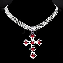 304 Stainless Steel Glass Cross Pendant Necklaces NJEW-G115-02P
