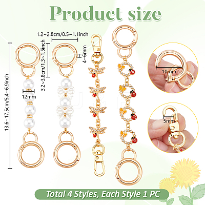 4Pcs 4 Styles Bowknot Ladybug Dragonfly Zinc Alloy Bag Extension Chains Sets AJEW-PHE00002-1