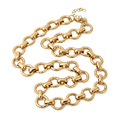 13MM 304 Stainless Steel Textured Round Ring Link Chain Necklaces NJEW-P349-01B-G-1