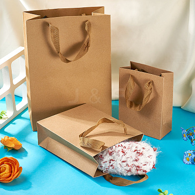 15Pcs 3 Styles Rectangle Kraft Paper Bags with Handle AJEW-TA0001-92-1