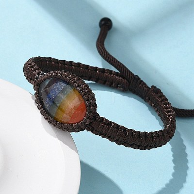 Adjustable Oval Chakra Natural Gemstone Braided Bead Bracelets BJEW-H626-02-06-1