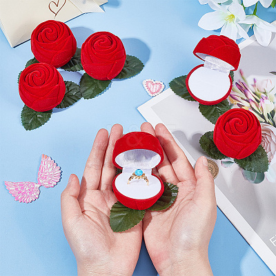 Flocking Plastic Rose Finger Ring Boxes CON-DR0001-01-1