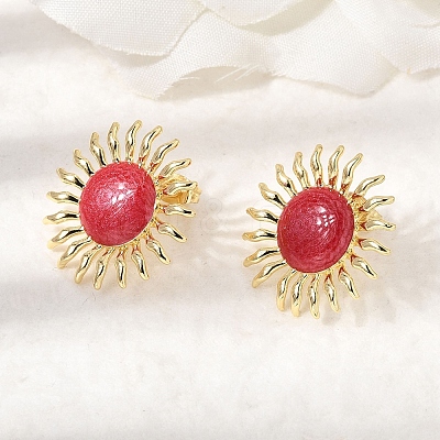 Sun Brass Stud Earrings EJEW-D352-02G-02-1