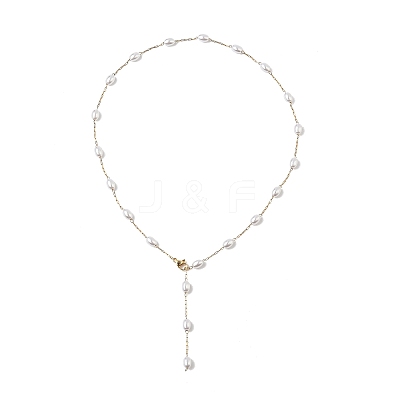 304 Stainless Steel and ABS Imitation Pearl Chain Necklaces NJEW-JN05266-1