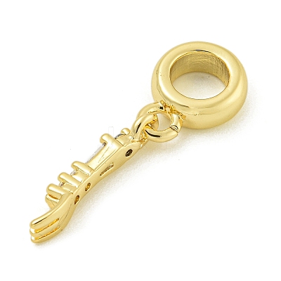 Rack Plating Brass Pave Clear Cubic Zirconia Fork European Dangle Charms KK-Z067-33G-1
