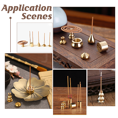 7Pcs 6 Style Brass Incense Burner Holder AJEW-CA0002-55-1