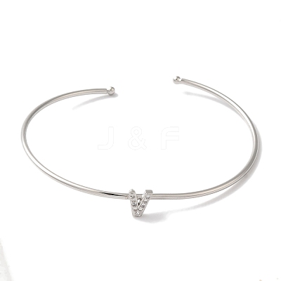 Rack Plating Brass Micro Pave Clear Cubic Zirconia Letter Open Cuff Bangles BJEW-A018-01P-V-1