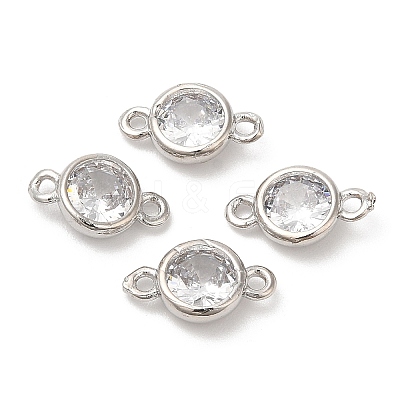 Eco-Friendly Rack Plating Brass Pave Clear Cubic Zirconia Connector Charms KK-A186-06P-1