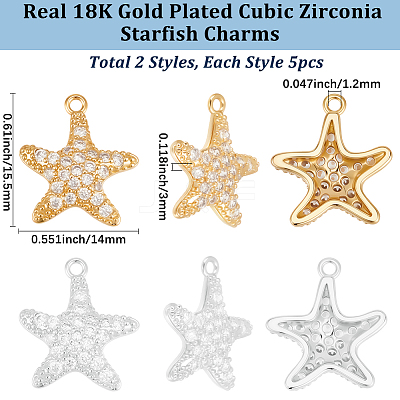 10Pcs 2 Colors Brass Micro Pave Cubic Zirconia Pendants KK-BBC0019-01-1