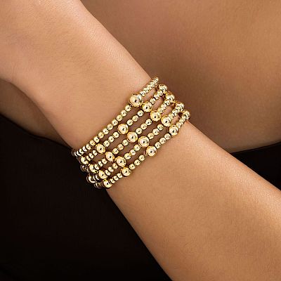 5Pcs 5 Styles Brass & CCB Beaded Stretch Bracelet Set WGE7C54-12-1