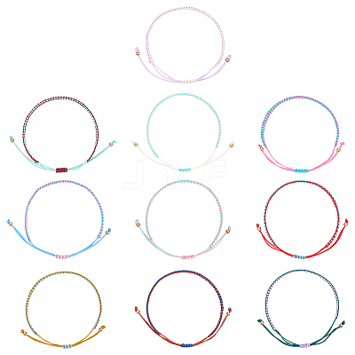 10Pcs 10 Colors Two Tone Polyester Cord Braided Bracelets for Friendship BJEW-UN0001-66-1