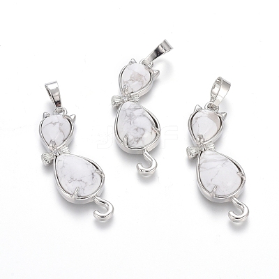 Natural Howlite Kitten Pendants G-J386-E14-1