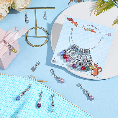 Acrylic Imitation Pearl Beaded Pendant Stitch Markers HJEW-AB00331-1