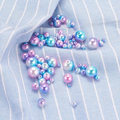 420Pcs 7 Style Rainbow ABS Plastic Imitation Pearl Beads OACR-YW0001-06-1