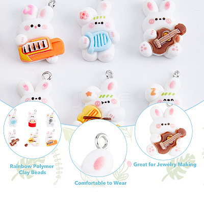 60Pcs 6 Style Music Theme Opaque Resin Pendants RESI-DC0001-06-1