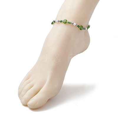 Handmade Evil Eye Lampwork & Glass Seed Beaded Anklets AJEW-AN00573-1