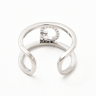 Clear Cubic Zirconia Initial Letter Open Cuff Ring RJEW-A012-01P-G-1