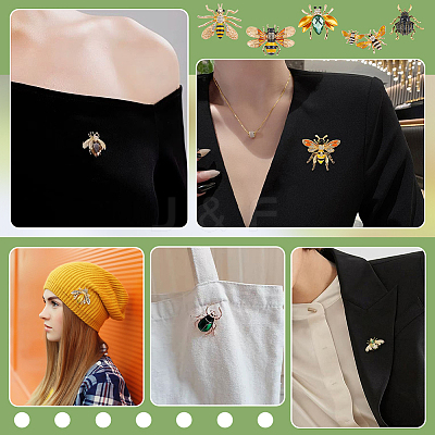 6Pcs 6 Styles Bees & Beetle Enamel Pins JEWB-PH0001-80-1